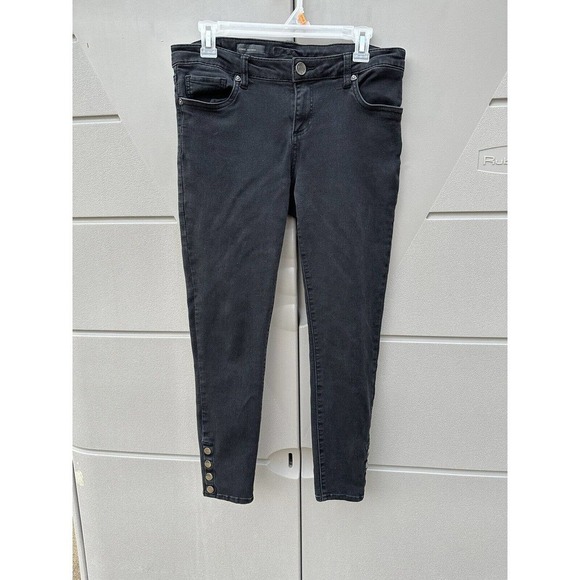 Kut From The Kloth Connie Snap-hem Ankle SKINNY Jeans Washed Black Size 8 - Picture 1 of 8